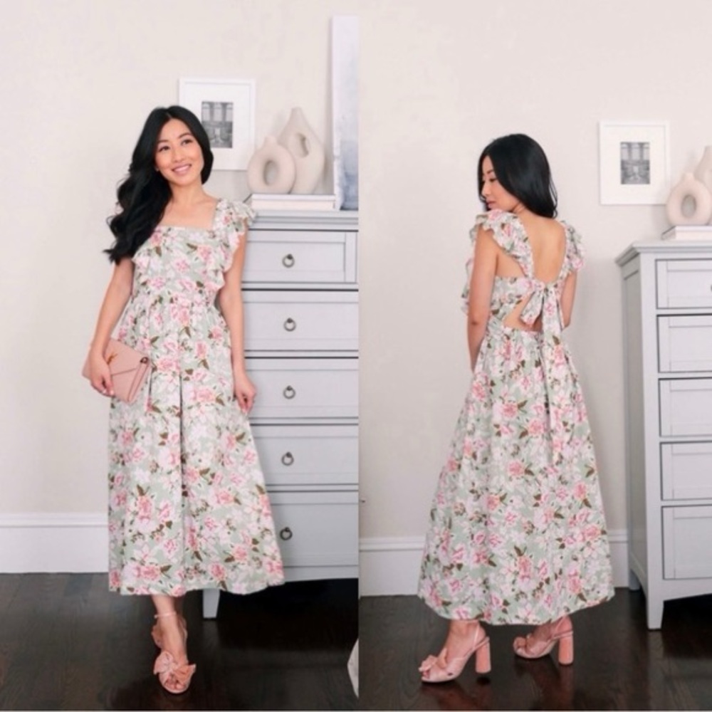 En Saison Maris Floral Ruffle Midi A-Line Dress